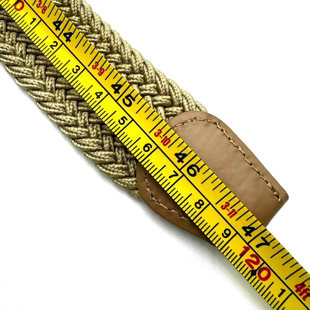 Men's XL Tan‎ Braided Woven Stretch Golf Belt Leather End Pieces Casual Preppy